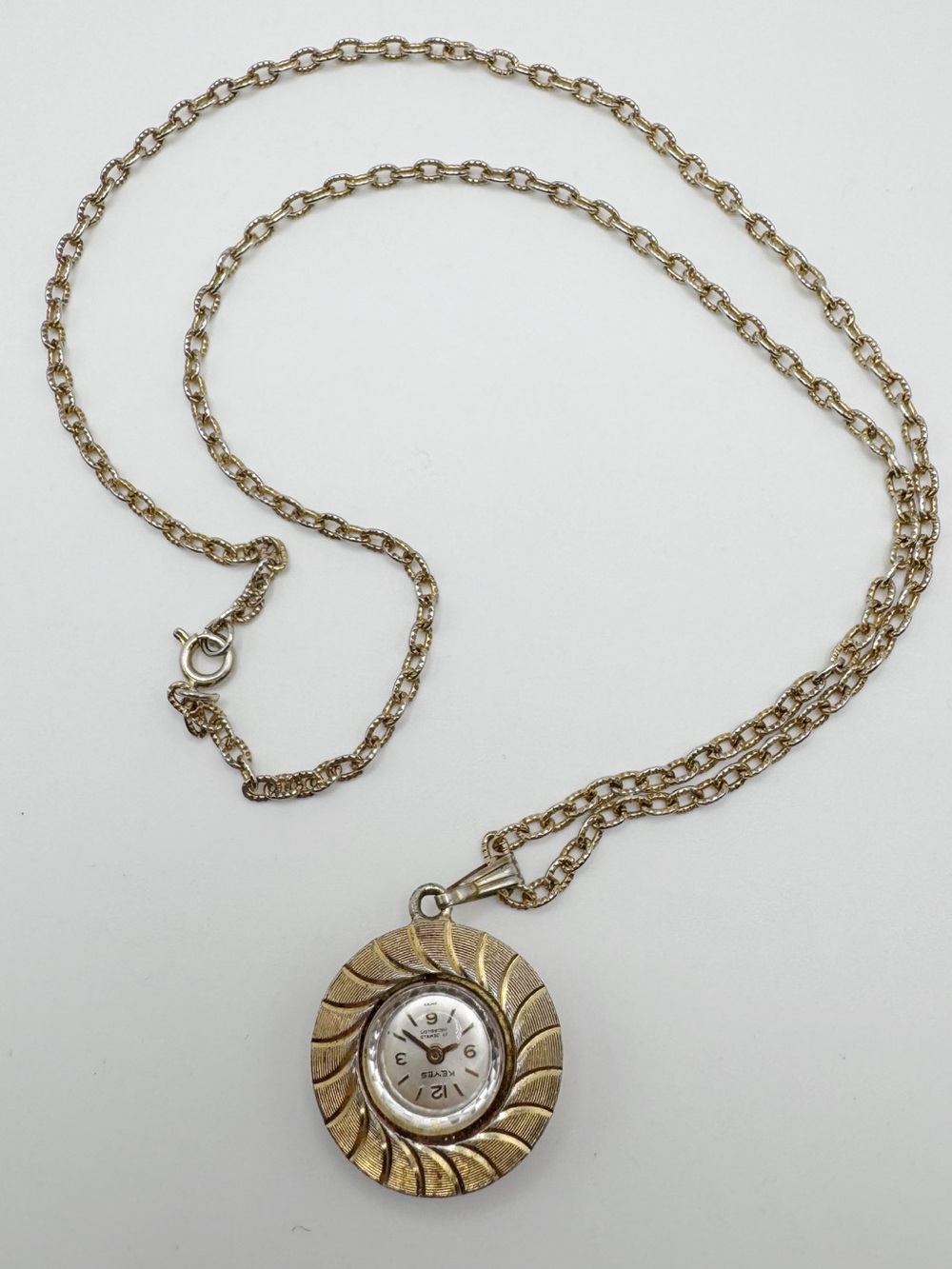 Vintage Keyes Watch Pendant On Chain Gold-Tone 1980’s